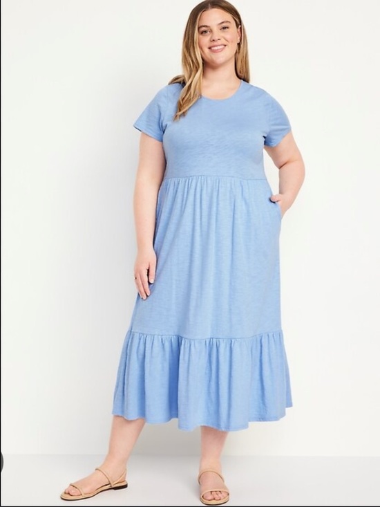 Old Navy Dresses & Skirts - Old Navy Light Blue Cotton Midi Tiered Dress